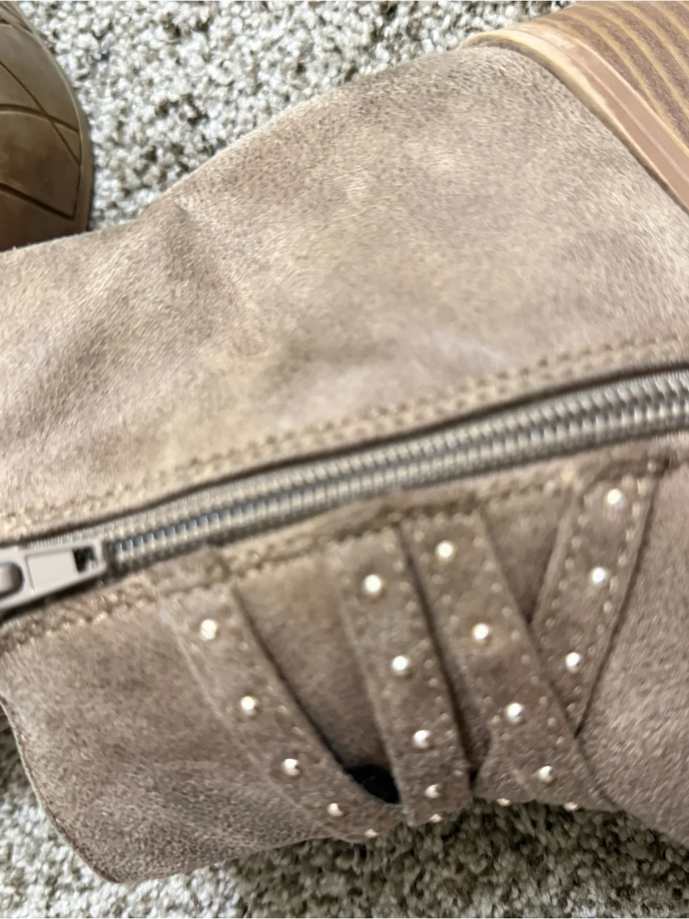 Justice Taupe Suede-Look Studded Ankle Booties